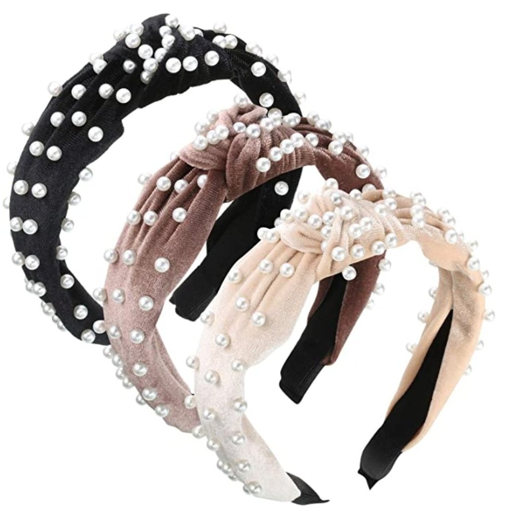 Pearls Headband -- Velvet Twisted Pearls Headband